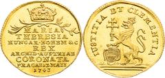Maria Theresia - Medaillen und Jetonen Maria Theresa, House of Habsburg Gold Token 1743 (3/4 Ducat). Coronation of bohemian queen in Prague Bent. Very rare! Maria Theresia, RDR Goldjeton 1743 (3/4 Duk