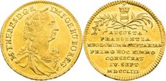 Maria Theresia - Medaillen und Jetonen Maria Theresa, House of Habsburg Gold Token 1753 (Ducat). Opening of the mint in Vienna Rare! Maria Theresia, RDR Goldjeton 1753 (Dukat). Einweihung der neuen Wi