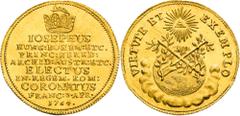 Joseph II - Medaillen und Jetonen Joseph II, House of Habsburg Gold Token 1764 (3/4 Ducat). Coronation of roman king in Frankfurt am Main Rare! Joseph II., RDR Goldjeton 1764 (3/4 Dukat). Krönung zum 