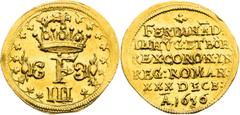 House of Habsburg | RDR Ferdinand III, House of Habsburg Gold token 1636 (1/2 Ducat). Coronation of Ferdinand III as a king of Holy Roman Empire Nice luster in the fields.. Very rare! Ferdinand III., 