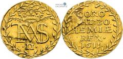 House of Habsburg | RDR Matthias II, House of Habsburg Gold jeton 1611 (1/2 Ducat). Coronation of Bohemian king in Prague. Prague. Scratch. Cut. Very rare! Matthias II., RDR Goldenjeton 1611 (1/2 Duka