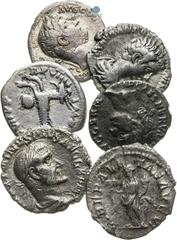 Roman Empire | Römische Kaiserzeit Convolutes, Roman Empire Denar (6 pcs). Hadrianus, Nerva, Caracalla, Septimius Severus Konvolute, Römische Kaiserzeit Denar (6 Stk.). Hadrianus, Nerva, Caracalla, Se