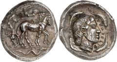 Monnaies Grecques Sicile - Syracuse Seconde Démocratie (466-405) Tétradrachme (c. 450-440) Très rare. Exemplaire de la collection Ravenel, vente Nomos 16 du 10 mai 2018, N° 16, de la collection Olga H