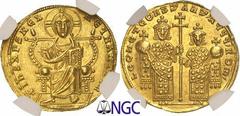 Byzantine - Léon VI et Constantin VII (908-912) - Solidus - Constantinople (908-912) Av. : le Christ nimbé assis de face et tenant les Evangiles. Rv. : Léon VI et Constantin VII debout de face, vêtus 