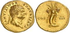 Ancient coins Domitien (81-96) Aureus - Rome (76-77) Frappé sous Vespasien. Magnifique exemplaire d'une qualité remarquable pour les premières frappes, ayant conservé son brillant d'origine. Très rare