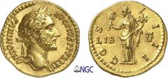 51-Antonin le Pieux (138-161) Aureus - Rome (147-148) Av. : Tête laurée d’Antonin le Pieux à droite. Rv. : La Libéralité debout à gauche tenant une tessère et une corne d’abondance. Rayure au revers. 