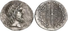 MONNAIES GRECQUES Syrie - Alexandre Ier Balas (152-145) Tétradrachme - Séleucie de Piérie (166 = 147-146) Rarissime et d'un style exceptionnel. Exemplaire de la vente Leu 22 du 8 mai 1979, N°164 et de