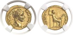 MONNAIES ROMAINES Tibère (14-37) Aureus - Lyon (14-17) Large tête - Rare. Magnifique exemplaire. 7.77g - Cal. 305a Superbe à FDC - NGC CHOICE AU (5/5 5/5) This type, with Tiberius's mother Livia perso