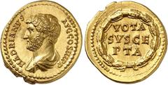 MONNAIES ROMAINES Hadrien (117-138) Aureus - Rome (134-138) Probablement une œuvre d'Antoninianos d'Aphrodisias dit « maître de l'Alphée ». Le plus bel aureus d'Hadrien connu de par sa qualité et son 