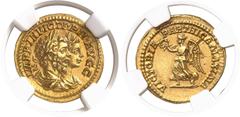 MONNAIES ROMAINES Septime Sévère (193-211) et Caracalla Aureus - Rome (202-210) D'une qualité remarquable. Semble unique sans la cuirasse. Exemplaire de la vente H.J. Berk 111 du 28 octobre 1999, N°35