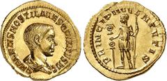 MONNAIES ROMAINES Hostilien (250-251) Aureus - Rome (251) D'une qualité hors norme et d'un style remarquable. Le plus bel aureus d'Hostilien connu. Exemplaire de la vente NAC 25 du 25 juin 2003, N°554