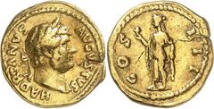 Roman Coins Hadrien (117-138) - Quinaire d'or - Rome (c. 124/125). Rarissime, seulement 5 exemplaires recensés par C. King. Flan fêlé. Exemplaire de la collection de Franz Trau junior (1881-1931), peu