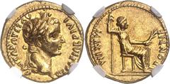 Roman Coins Tibère (14-37) Aureus - Lyon (14-17) Large tête - Rare. Magnifique exemplaire. Exemplaire de la vente Palombo 17 du 20 octobre 2018, N°42. 7.77g - Cal. 305a Superbe à FDC - NGC CHOICE AU (
