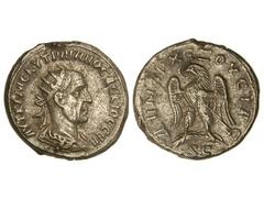 Tetradracma. 249-251 d.C. TRAJANO DECIO. SIRIA. Anv.: Busto radiado a derecha. Rev.: Águila en pie a izquierda con las alas extendidas. AR. GIC-4209 var. EBC-.