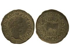 As. ÉPOCA DE TIBERIO. CLUNIA. Anv.: TI. CAESAR AVG. F. AVGVSTVS IMP. Cabeza laureada de Tiberio a derecha. Rev.: CLUNIA C. N. POMP. M. AND. T. ANTO. M. IVL. SERAN.IIII VIR. Toro a izquierda. 12,90 grs