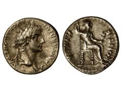 Denario. 14-37 d.C. TIBERIO. Anv.: TI. CAESAR DIVI. AVG. F. AVGVSTVS. Cabeza de Tiberio a derecha. Rev.: PONTIF. MAXIM. Livia sedente a derecha. C-16. MBC+.