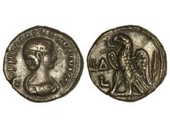 Tetradracma. SALONINA. ALEJANDRÍA. Anv.: Busto a derecha. Rev.: Águila estante a izquierda. 10,60 grs. Vellón. GIC-4695 sim. MBC+.