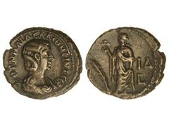 Tetradracma. 266 d.C. SALONINA. ALEJANDRÍA. Rev.: Esperanza de pie a izquierda, palma delante, detrás I A L. AE. GIC-No cat. EBC-.