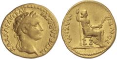 ROMAN COINS: ROMAN EMPIRE Roman Coins Áureo. 14-17 d.C. TIBERIO. LUGDUNUM. Anv.: TI. CAESAR DIVI AVG. F. AVGVSTVS. Cabeza laureada de Tiberio a derecha. Rev.: PONTIF. MAXIM. Livia sentada a derecha, c