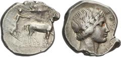 GREEK COINS Ancient Greece Tetradracma. 435-412 a.C. KATANE. SICILIA. Anv.: Auriga, sosteniendo kentron y riendas, conduciendo una cuadriga hacia la derecha; arriba, Nike volando a la derecha para cor