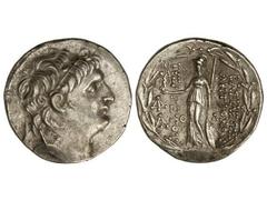 Tetradracma. ANTÍOCO VII. Anv.: Cabeza diademada a derecha. Rev.: Atenea en pie a izquierda sosteniendo Nike, delante y detrás leyenda, dentro de corona de laurel. 17 grs. AR. Se-7092. EBC/EBC-.