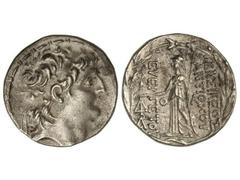Tetradracma. ANTÍOCO VII. Anv.: Cabeza diademada a derecha. Rev.: Atenea en pie a izquierda, sosteniendo Nike, delante y detrás leyenda, dentro de corona de laurel. 16,80 grs. AR. Se-7092. EBC-.