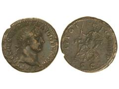 Dupondio. Acuñada el 101-102 d.C. TRAJANO. Anv.: IMP. CAES. NERVA TRAIAN. AVG. GERM. P. M. Cabeza radiada a derecha. Rev.: TR. POT. COS. IIII P. P. S. C. Abundancia sentada a izquierda. 13,80 grs. Pát