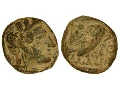 Tetradracma. (431-404 a.C.). ATENAS. 16,80 grs. AE. Emisión de necesidad en bronce, acuñada durante la guerra del Peloponeso. RARA. Se-2535. MBC+.