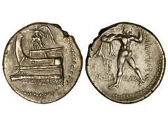 Tetradracma. 294-288 a.C. DEMETRIOS POLIORKETES. Anv.: Nike sobre proa de nave a izquierda. Rev.: Poseidón desnudo, detrás leyenda. 16,90 grs. AR. Se-6762. EBC-.