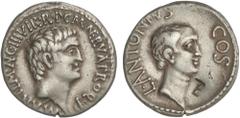 ROMAN COINS: ROMAN EMPIRE Roman Coins Denario. 41 a.C. MARCO ANTONIO y LUCIO ANTONIO. Anv.: M.ANT.IMP.AVG.III.VIR.R.P.C.M.NERVA PROQ.P. Cabeza desnuda de marco Antonio a derecha. Rev.: L ANTONIVS COS.