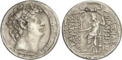 GREEK COINS Ancient Greece Tetradracma. 93-83 a.C. FILIPO FILADELFOS. REINO SELÉUCIDA. Anv.: Cabeza diademada a derecha. Rev.: Zeus entronizado a izquierda, delante y detrás leyenda. 14,52 grs. AR. (G