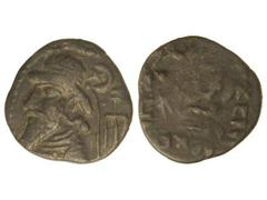 Tetradracma. Siglo I-II d.C. KAMMASKIRES VI. ELYMAIS. Anv.: Busto del rey diademado, detrás estrella, creciente y ancla. Rev.: Busto masculino a izquierda, alrededor leyenda. 15,10 grs. AE. GIC-5888. 