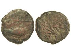 Dupondio. MURTILIS. Anv.: Atún a derecha, encima entre líneas (MV)RTI(L). Rev.: Entre líneas, espiga a derecha, debajo leyenda. 23,47 grs. Pátina oscura. (Oxidaciones). AB-Tipo 1756 leyenda no visible