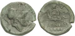 GREEK COINS Peseta Period Quincunx. 210-175 a.C. LARINUM. FRENTANI. Anv.: Cabeza de Marte con casco corintio a derecha. Rev.: LADINOD, Jinete (Oplaco Ulsinio) a galope a izquierda, sosteniendo lanza y