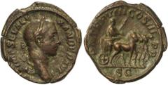 ROMAN COINS: ROMAN EMPIRE Peseta Period Sestercio. 222-235 d.C. ALEJANDRO SEVERO. Anv.: IMP SEV ALEXANDER AVG. Busto a derecha. Rev.: PM TRP VIII COS III PP, SC. Emperador en cuadriga. 21,28 grs. AE. 