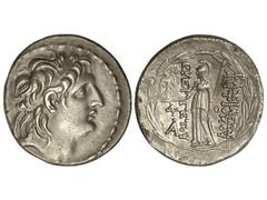 Tetradracma. 138-128 a.C. ANTÍOCO VII. REINO SELÉUCIDA. Anv.: Cabeza diademada a derecha. Rev.: Atenea en pie a izquierda delante y detrás leyenda. 16,60 grs. AR. (Pequeñas oxidaciones en reverso. Peq
