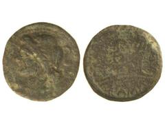 Semis. s. I a.C. IMITACIONES INDÍGENAS DE SEMIS REPÚBLICA ROMANA. Anv.: Cabeza de Saturno a izquierda, detrás S retrógrado. Rev.: Proa de nave a derecha, encima S, debajo leyenda. 12 grs. Pátina verde