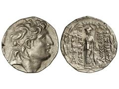Tetradracma. 138-128 a.C. ANTÍOCO VII. REINO SELÉUCIDA. Anv.: Cabeza diademada a derecha. Rev.: Atenea en pie a izquierda delante y detrás leyenda. 16,70 grs. AR. Se-7091. EBC.