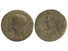 Dupondio. Acuñada el 54-55 d.C. NERÓN. Anv.: IMP. NERO CAESAR AVg. P. MAX. TR. P. P. P. Cabeza radiada a izquierda. Rev.: (SECVRITAS AVGVSTI S. C.). Seguridad sentada a derecha. 11,30 grs. Pátina oscu