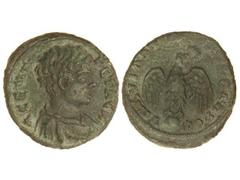 Tetradracma. 209-212 d.C. GETA. PAUTALIA. Anv.: Busto a derecha, alrededor leyenda. Rev.: Águila en pie con las alas extendidas y cabeza a derecha sobre globo, alrededor leyenda. 10,60 grs. AE. Pátina