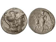 Tetradracma. S. I-II a.C. SIDE. ASIA MENOR. Anv.: Cabeza de Atenea con casco corintio a derecha. Rev.: Nike avanzando con guirnalda. Se-5436. MBC+/EBC-.