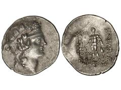 Tetradracma. 148 a.C. THASOS. Anv.: Cabeza de Dionisos diademada a derecha. Rev.: Hércules en pie a izquierda con clava, alrededor leyenda. 16,8 grs. AR. SE-1759. EBC-.