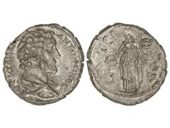 Tetradracma. Acuñada el 138-161 d.C. ANTONINO PÍO. Anv.: Busto descubierto a derecha. Rev.: Paz en pie a izquierda. Ve. (Limpiada). MBC+.