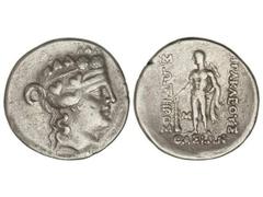 Tetradracma. 148 a.C. THASOS. Anv.: Cabeza de Dionisos a derecha. Rev.: Hércules en pie a izquierda, alrededor leyenda griega. 16,90g rs. AR. Se-1759. MBC/MBC-.