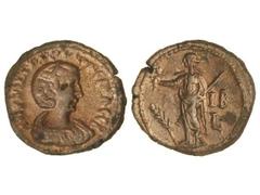 Tetradracma. 253-268 d.C. SALININA. ALEJANDRÍA. Anv.: Busto diademado a derecha. Rev.: Ficgura con báculo y rama a izquierda, delante espiga. AE. (Limpiada. Pequeñas erosiones). MBC-/MBC+.