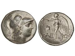 Tetradracma. Siglos III-II a.C. SIDE-PAMFILIA. Anv.: Cabeza de Atenea con casco corintio a derecha. Rev.: Nike a izquierda, debajo leyenda. 16,30 grs. AR. Se-5432. (MBC+).