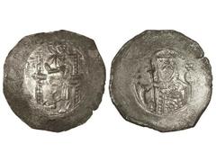 Aspron Trachy. ALEXIO I (1081-1118). CONSTANTINOPLA. Anv.: Cristo entronizado de frente. Rev.: Alexio con corona y cetro. Ve. Se-1918. MBC/MBC+.