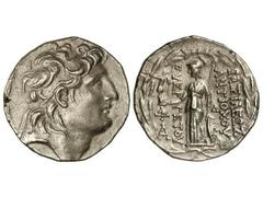 Tetradracma. 138-128 a.C. ANTÍOCO VII. REINO SELÉUCIDA. Anv.: Cabeza diademada a derecha. Rev.: Atenea en pie a izquierda delante y detrás leyenda. 16,70 grs. AR. Se-7091. EBC.