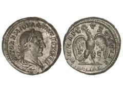 Tetradracma. 244-249 d.C. FILIPO I. SIRIA. Anv.: Busto laureado a derecha. Rev.: Águila de frente con las alas extendidas. AR. GIC-3957. EBC-.