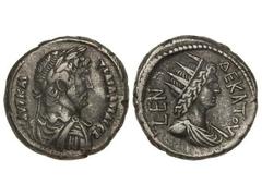 Tetradracma. 126-127 d.C. ADRIANO. ALEJANDRÍA. Anv.: Busto laureado a derecha. Rev.: LEN AEKATOY. Busto femenino radiado a derecha. 12,81 grs. RARA. GIC-No cat. MBC+.